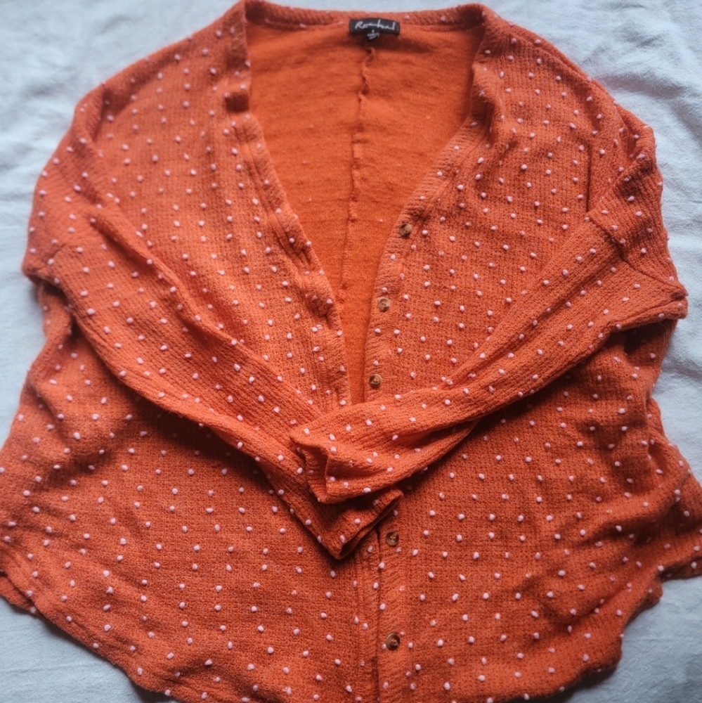 Rachel Orange and Pink pokadot cardigan small